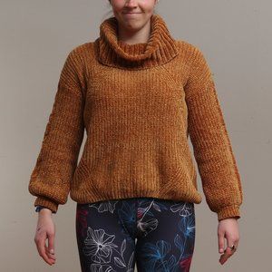 Womens chenille mustard cowl neck sweater